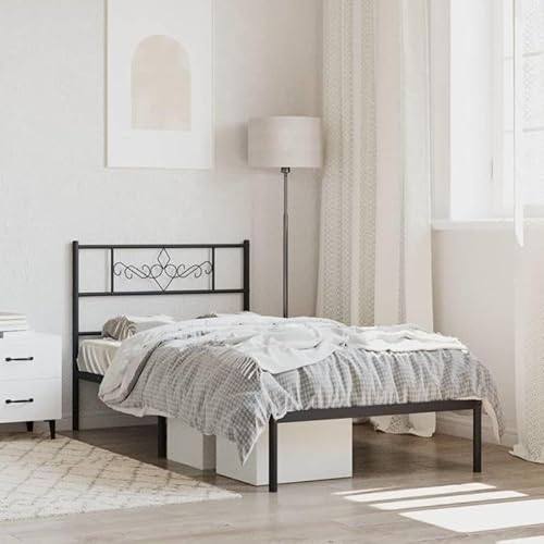 Eleganz Bettgestell 90x200 cm schwarz mit Kopfteil - Modernes Metallbett für Schlafzimmer, robust & langlebig, ideal für kleine Räume Eleganz Bettgestell 90x200 cm schwarz mit Kopfteil - Modernes Metallbett für Schlafzimmer, robust & langlebig, ideal für kleine Räume von Eleganz