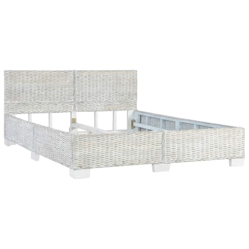 Eleganz Bettgestell Grau 140x200 cm aus Natur Rattan - Modernes Rahmenbett für Schlafzimmer, Langlebig & Stilvoll - Perfekte Lösung für Erholsamen Schlaf von Eleganz