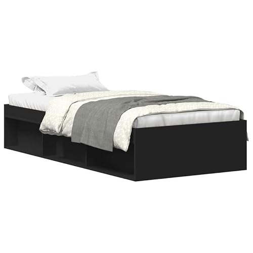 Eleganz Bettgestell Schwarz 75x190 cm - Modernes Doppelbett für Schlafzimmer, Stabile Holzstruktur mit Kopfteil, Platzsparend für kleine Räume Eleganz Bettgestell Schwarz 75x190 cm - Modernes Doppelbett für Schlafzimmer, Stabile Holzstruktur mit Kopfteil, Platzsparend für kleine Räume von Eleganz