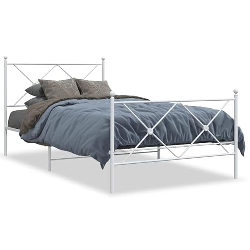 Eleganz Bettgestell mit Kopf- und Fußteil aus Metall - Weiß 100x190 cm - Stabiles Rahmen für Schlafzimmer - Modernes Design für Einzel- oder Doppelbetten - Leicht zu montieren von Eleganz