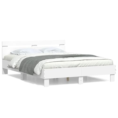 Eleganz Bettgestell mit Kopfteil 140x200 cm - Weiße Hochglanzoptik aus Holzwerkstoff - Modernes Design für Schlafzimmer - Stabile und langlebige Rahmenkonstruktion Eleganz Bettgestell mit Kopfteil 140x200 cm - Weiße Hochglanzoptik aus Holzwerkstoff - Modernes Design für Schlafzimmer - Stabile und langlebige Rahmenkonstruktion von Eleganz
