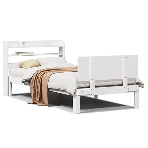 Eleganz Bettgestell mit Kopfteil 90x200 cm - Weißes Hochbett für Schlafzimmer, langlebig & stabil - Modernes Design für erholsamen Schlaf - Ohne Matratze von Eleganz