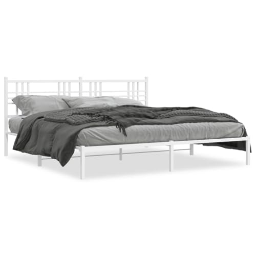 Eleganz Bettgestell mit Kopfteil Metall Weiß 183x213 cm - Modernes Doppelbett mit Stabiler Metallkonstruktion für Schlafzimmer, langlebig & einfach zu montieren von Eleganz