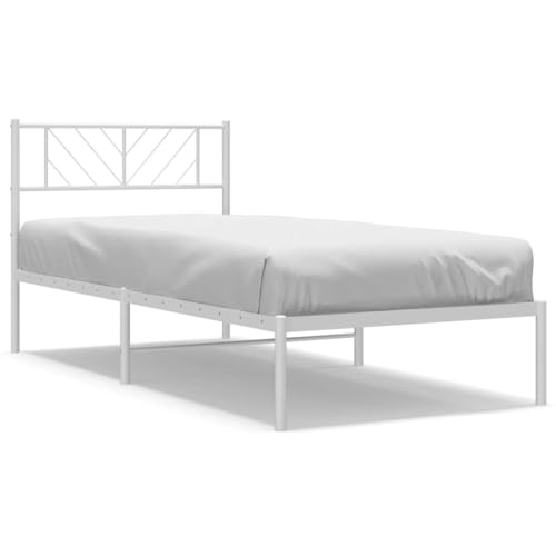 Eleganz Bettgestell mit Kopfteil Metall Weiß 90x190 cm - Modernes Metallbett mit Kopfteil für Schlafzimmer, robust & stabil - Ideal für kleine Räume Eleganz Bettgestell mit Kopfteil Metall Weiß 90x190 cm - Modernes Metallbett mit Kopfteil für Schlafzimmer, robust & stabil - Ideal für kleine Räume von Eleganz