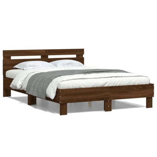 Eleganz Bettgestell mit Kopfteil in Eichen-Optik 120x200 cm - Modernes Schlafzimmermöbel aus massivem Holz, stabil & langlebig für erholsamen Schlaf von Eleganz