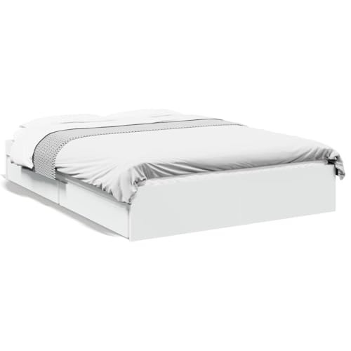 Eleganz Bettgestell mit Schubladen Weiß 140x200 cm - Modernes Bett mit Stauraum aus Holzwerkstoff, Platzsparend für kleine Räume von Eleganz