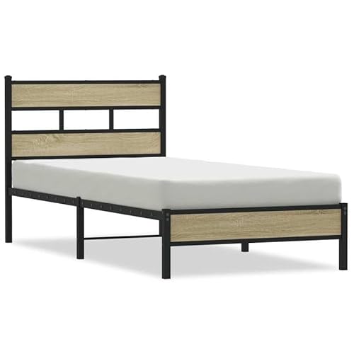 Eleganz Bettgestell ohne Matratze 90x200 cm in Sonoma-Eiche - Modernes Holzwerkstoff-Bett für Schlafzimmer, langlebig & stabil - Ideal für kleine Räume von Eleganz