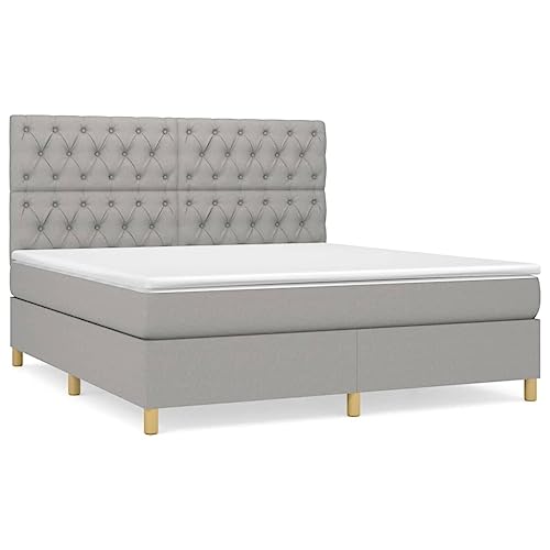 Eleganz Boxspringbett 160x200 cm hellgrau mit Matratze - Modernes Stoffbett für Schlafzimmer, langlebig & komfortabel - Perfekte Lösung für erholsamen Schlaf von Eleganz
