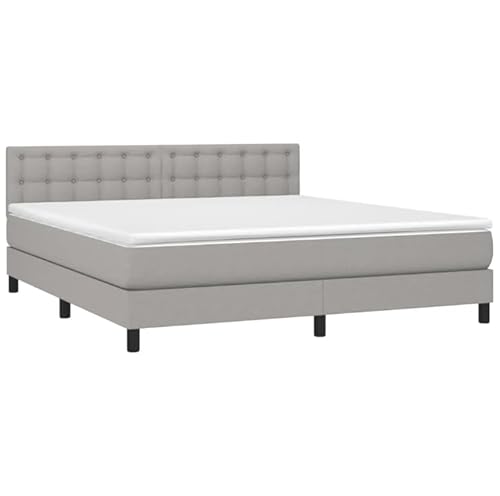 Eleganz Boxspringbett 160x200 cm mit -Beleuchtung & Matratze - Modernes Hellgraues Stoffdesign für Schlafzimmer, Komfort & Stauraum Lösung von Eleganz