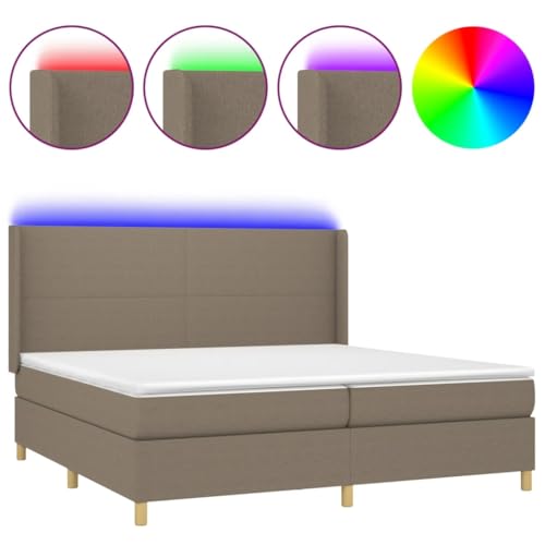 Eleganz Boxspringbett mit -Beleuchtung 200x200 cm – Modernes Stoffbetten Set in Taupe für Schlafzimmer | Inklusive Matratze | Stilvoll & Bequem für Erholsamen Schlaf von Eleganz