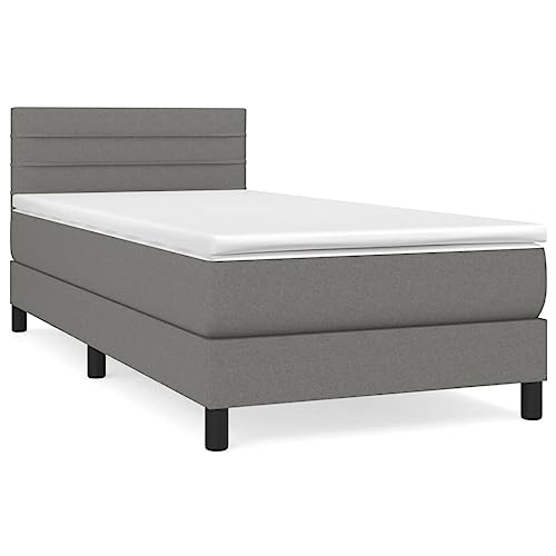 Eleganz Boxspringbett mit Matratze 100x200 cm Dunkelgrau Stoff – Modernes Schlafzimmerbett mit bequemer Federkernmatratze für erholsamen Schlaf von Eleganz