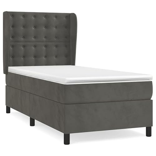 Eleganz Boxspringbett mit Matratze 100x200 cm - Dunkelgraues Samtstoff Boxspringbett für Schlafzimmer, Komfortables Bett mit Topper für Erholsamen Schlaf von Eleganz