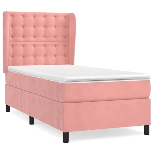 Eleganz Boxspringbett mit Matratze 100x200 cm Rosa Samt – Bequemes Bett mit Topper für erholsamen Schlaf, ideal für Schlafzimmer von Eleganz