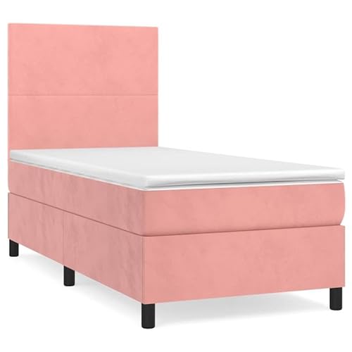 Eleganz Boxspringbett mit Matratze 100x200 cm Rosa Samt – Bequemes Bett mit Topper für erholsamen Schlaf, perfekt für Schlafzimmer von Eleganz