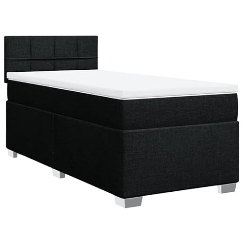 Eleganz Boxspringbett mit Matratze 100x200 cm Schwarz Stoff – Bequemes Bett mit Topper für erholsamen Schlaf, ideal für kleine Räume von Eleganz