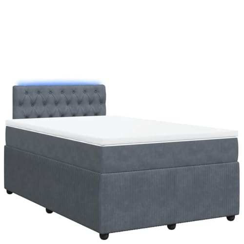 Eleganz Boxspringbett mit Matratze 120x190 cm - Dunkelgraues Samtstoff Boxspringbett für Schlafzimmer, Komfortables Doppelbett mit Topper für Erholsamen Schlaf von Eleganz