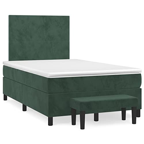 Eleganz Boxspringbett mit Matratze 120x200 cm - Dunkelgrünes Samtstoff Boxspringbett für Schlafzimmer, Komfortables Betten Set mit Topper für Erholsamen Schlaf von Eleganz