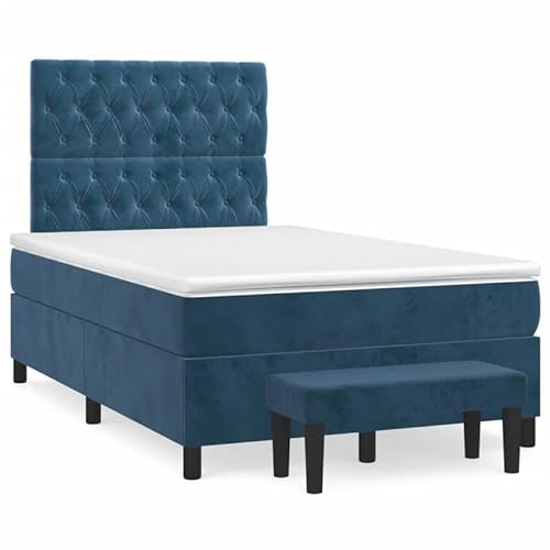 Eleganz Boxspringbett mit Matratze 120x200 cm - Luxus Samtstoff Dunkelblau für Schlafzimmer - Bequem & Langlebig mit Hochwertigem Topper - Moderne Lösung für Erholsamen Schlaf von Eleganz