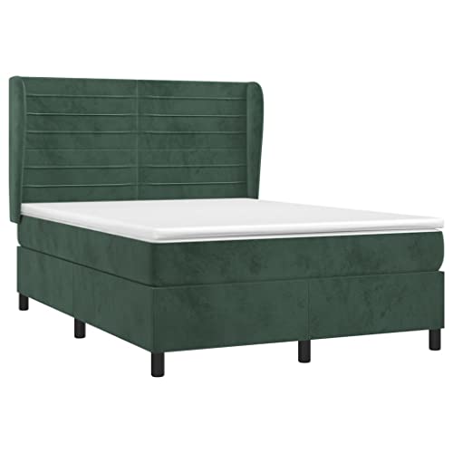 Eleganz Boxspringbett mit Matratze 140x190 cm - Dunkelgrünes Samtstoff Boxspringbett für Schlafzimmer, Komfortables Boxspringbett mit Topper für erholsamen Schlaf von Eleganz