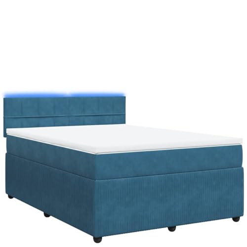 Eleganz Boxspringbett mit Matratze 140x190 cm - Samt Bezug Blau | Bequem & Langlebig für Schlafzimmer | Premium Komfort für Erholsamen Schlaf von Eleganz