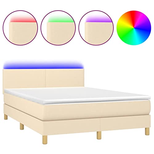 Eleganz Boxspringbett mit Matratze 140x200 cm Creme Stoff – Modernes Schlafsystem mit Beleuchtung für erholsamen Schlaf | Einzelbett oder Doppelbett von Eleganz