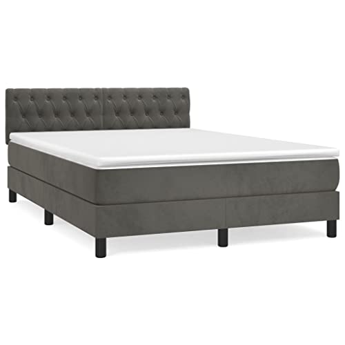 Eleganz Boxspringbett mit Matratze 140x200 cm - Dunkelgraues Samtstoff Boxspringbett für Schlafzimmer, Komfortables Bett mit Matratze für Erholsamen Schlaf von Eleganz