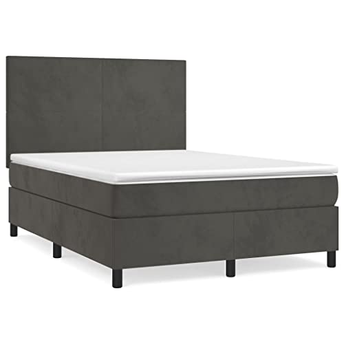Eleganz Boxspringbett mit Matratze 140x200 cm - Dunkelgraues Samtstoff Boxspringbett für Schlafzimmer, Komfortables Federkernbett mit Topper, Modernes Design für Erholsamen Schlaf von Eleganz