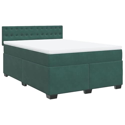 Eleganz Boxspringbett mit Matratze 140x200 cm - Dunkelgrünes Samtstoff Bett für Schlafzimmer, Komfortables Boxspringbett mit Topper für Erholsamen Schlaf von Eleganz