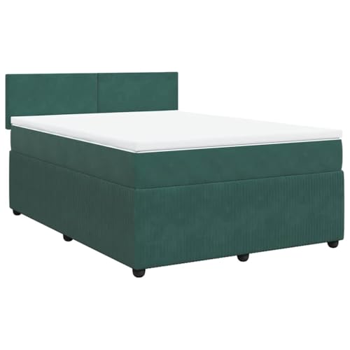 Eleganz Boxspringbett mit Matratze 140x200 cm - Dunkelgrünes Samtstoff Boxspringbett für Schlafzimmer, Komfortables Bett mit Topper für Erholsamen Schlaf von Eleganz