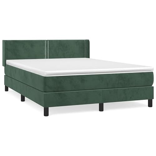 Eleganz Boxspringbett mit Matratze 140x200 cm - Dunkelgrünes Samtstoff Boxspringbett für Schlafzimmer, Luxus Boxspringbett mit Topper, Stabiler Rahmen & orthopädische Matratze für erholsamen Schlaf von Eleganz