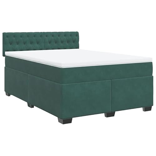 Eleganz Boxspringbett mit Matratze 140x200 cm - Dunkelgrünes Samtstoff Boxspringbett für Schlafzimmer, Modernes Boxspringbett mit Topper für Erholsamen Schlaf von Eleganz