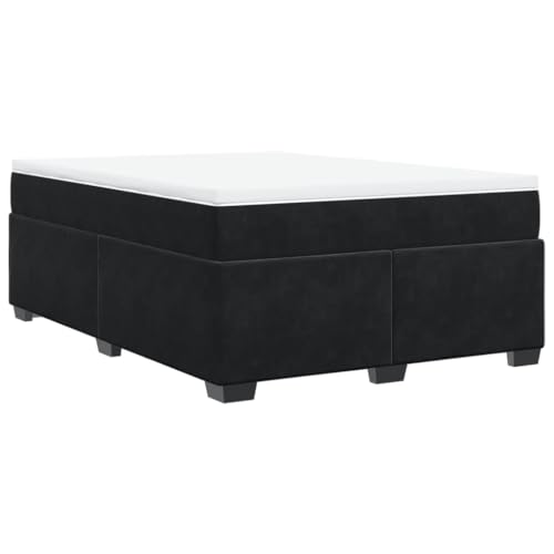 Eleganz Boxspringbett mit Matratze 140x200 cm Samt - Modernes Schlafzimmerbett in Schwarz, Komfortable Federkernmatratze für erholsamen Schlaf von Eleganz