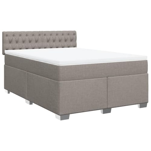 Eleganz Boxspringbett mit Matratze 140x200 cm Taupe Stoff – Bequemes Doppelbett für Schlafzimmer, Langlebig & Stilsicher in Grau für Erholsamen Schlaf von Eleganz