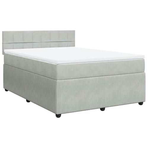 Eleganz Boxspringbett mit Matratze 140x200 cm hellgrau Samt - Modernes Betten Set für Schlafzimmer, Hochwertige Boxspringbetten mit Topper für erholsamen Schlaf von Eleganz