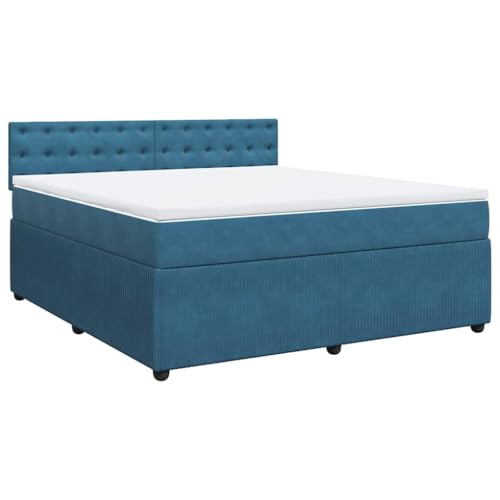 Eleganz Boxspringbett mit Matratze 180x200 cm Blau Samt – Luxus Doppelbett für Schlafzimmer, komfortable Federkernmatratze, stilvolle Kopfteil-Optik für erholsamen Schlaf von Eleganz