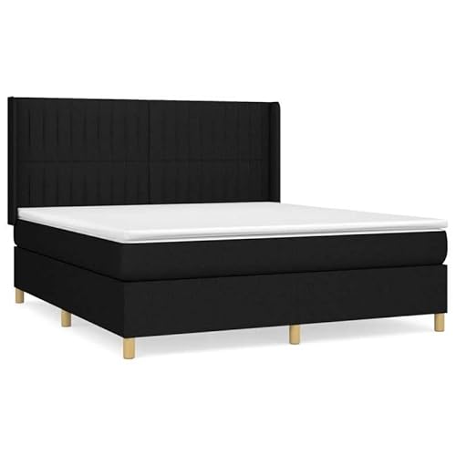 Eleganz Boxspringbett mit Matratze 180x200 cm Schwarz Stoff - Luxus Schlafsystem für erholsamen Schlaf, modernes Design, optimale Unterstützung von Eleganz
