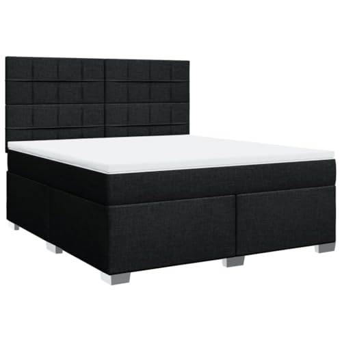 Eleganz Boxspringbett mit Matratze 180x200 cm - Schwarzes Stoffbett für Schlafzimmer, Komfortables Doppelbett mit Topper für Erholsamen Schlaf von Eleganz
