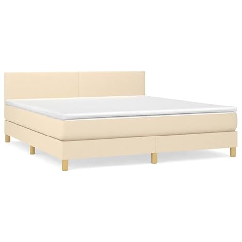 Eleganz Boxspringbett mit Matratze 180x200 cm in Creme – Luxus Stoffbett für Schlafzimmer, langlebig & komfortabel – Perfekte Lösung für erholsamen Schlaf von Eleganz