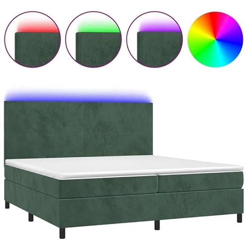 Eleganz Boxspringbett mit Matratze 200x200 cm – Dunkelgrünes Samt-Bett für Schlafzimmer, Luxus Schlafsystem mit Topper & Federkern für erholsamen Schlaf von Eleganz