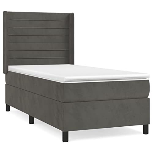 Eleganz Boxspringbett mit Matratze 80x200 cm - Dunkelgraues Samtstoff-Bett für Schlafzimmer, Komfortables Boxspringbett mit Topper für Erholsamen Schlaf von Eleganz