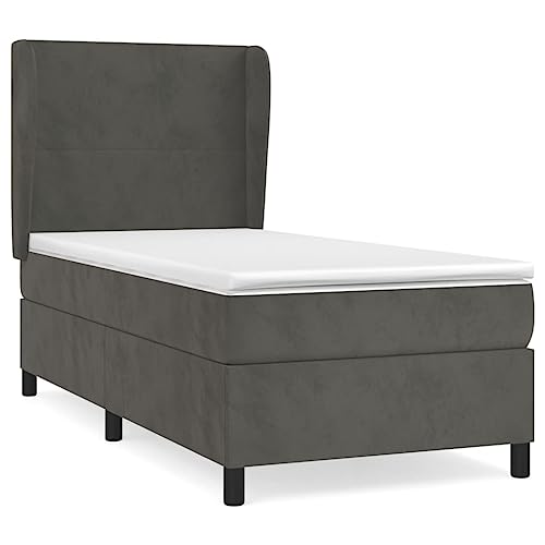 Eleganz Boxspringbett mit Matratze 80x200 cm - Dunkelgraues Samtstoff-Bett für Schlafzimmer, Langlebig & Bequem mit Hochwertiger Federkernmatratze von Eleganz