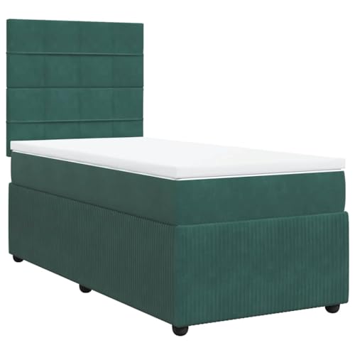 Eleganz Boxspringbett mit Matratze 80x200 cm - Dunkelgrünes Samt Boxspringbett für Schlafzimmer, Komfortables Betten Set mit Stauraum, Modernes Design für Erholsamen Schlaf von Eleganz