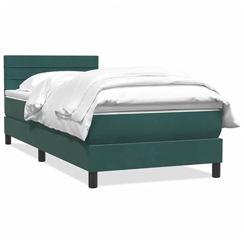 Eleganz Boxspringbett mit Matratze 80x200 cm - Dunkelgrünes Samtstoff Boxspringbett für Schlafzimmer, Komfortables Boxspringbett mit Topper für Erholsamen Schlaf von Eleganz