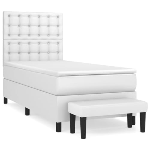 Eleganz Boxspringbett mit Matratze 80x200 cm - Weißes Kunstleder Bett für Schlafzimmer, Komfortables Boxspringbett mit Topper für Erholsamen Schlaf von Eleganz