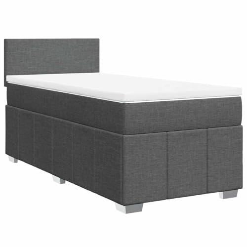 Eleganz Boxspringbett mit Matratze 80x200 cm dunkelgrau Stoff – Bequemes Doppelbett für Schlafzimmer, langlebig & geräuscharm – Ideal für kleine Räume von Eleganz