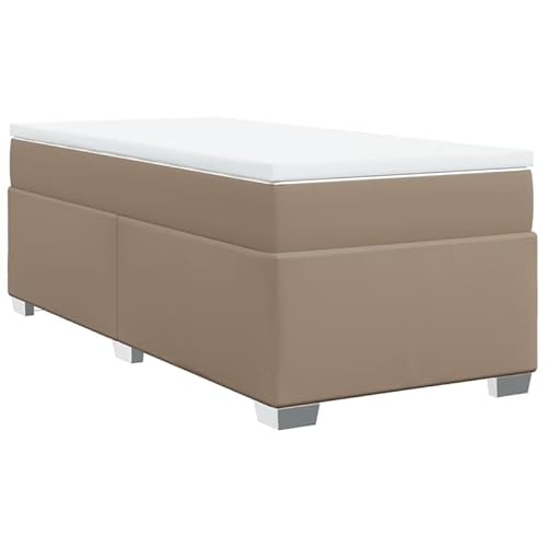 Eleganz Boxspringbett mit Matratze 80x200cm - Cappuccino-Braunes Kunstleder für Schlafzimmer, Komfortables Boxspringbett mit Topper für Erholsamen Schlaf von Eleganz