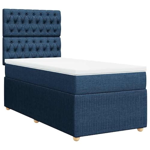 Eleganz Boxspringbett mit Matratze 90x190 cm Blau Stoff – Bequemes Bett mit Topper für erholsamen Schlaf, ideal für kleine Räume von Eleganz