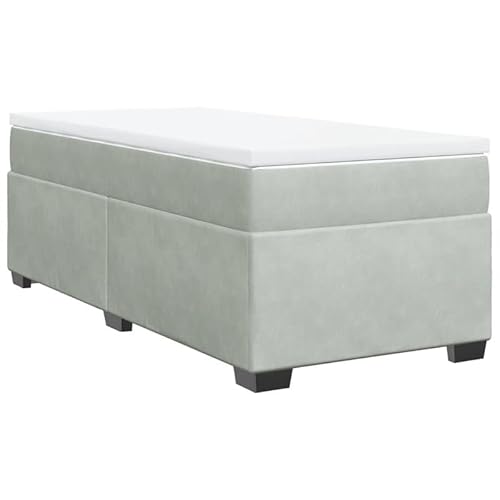 Eleganz Boxspringbett mit Matratze 90x190 cm - Samtstoff Hellgrau für Schlafzimmer | Komfortables Federkernbett mit Topper für erholsamen Schlaf von Eleganz