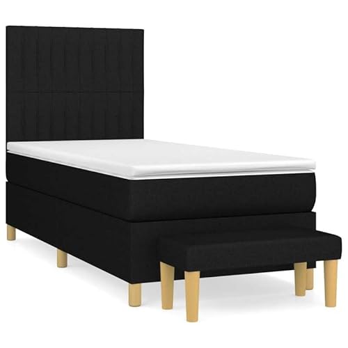 Eleganz Boxspringbett mit Matratze 90x190 cm Schwarz Stoff - Modernes Bett mit Topper für erholsamen Schlaf, Platzsparend für kleine Räume von Eleganz