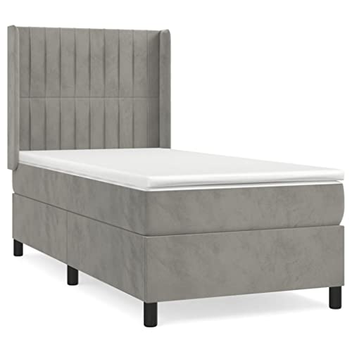Eleganz Boxspringbett mit Matratze 90x190 cm hellgrau Samt – Bequemes Bett mit Topper für erholsamen Schlaf, ideal für Schlafzimmer und kleine Räume von Eleganz